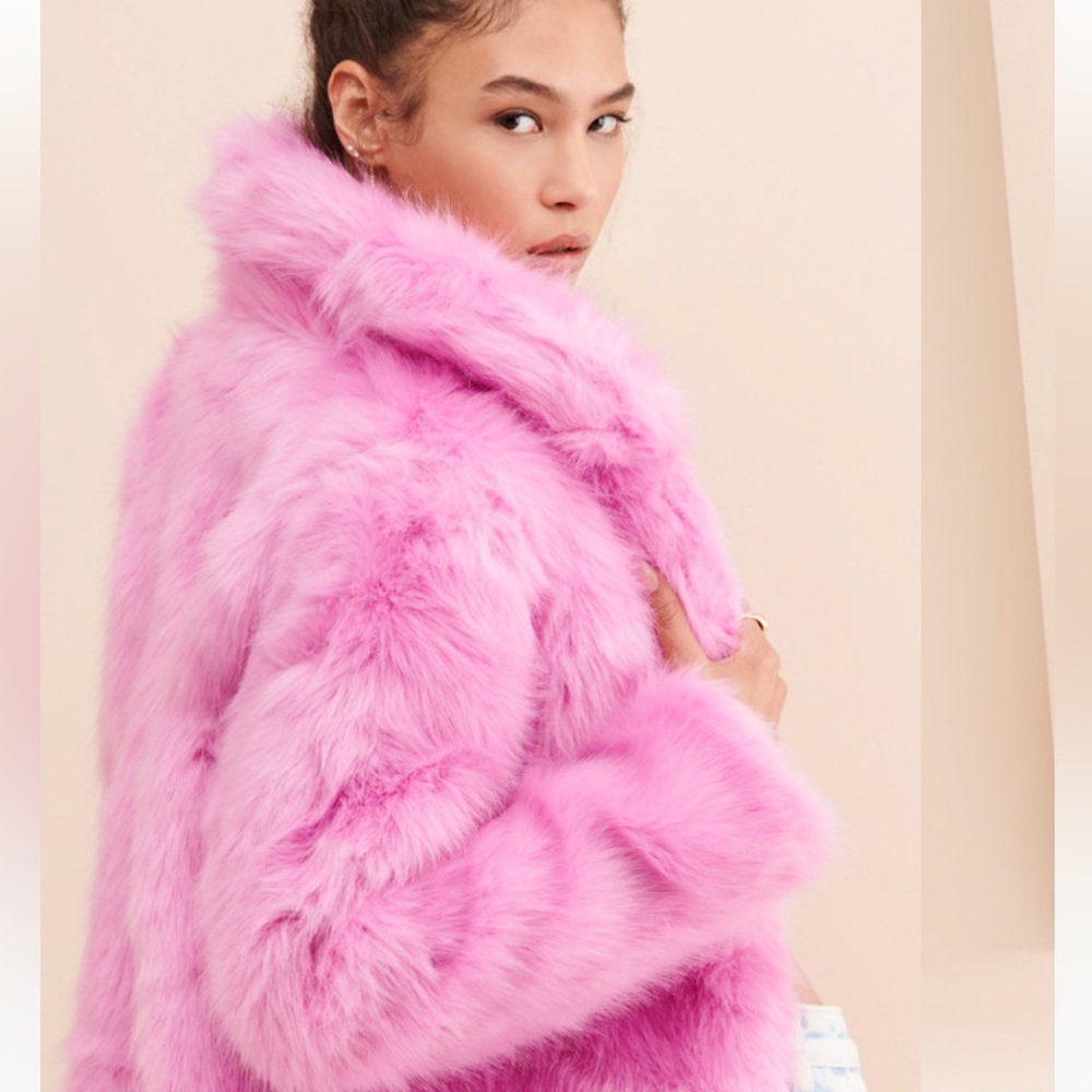 Glamorous Pink Faux Fur Jacket size M - Picture 4 of 12